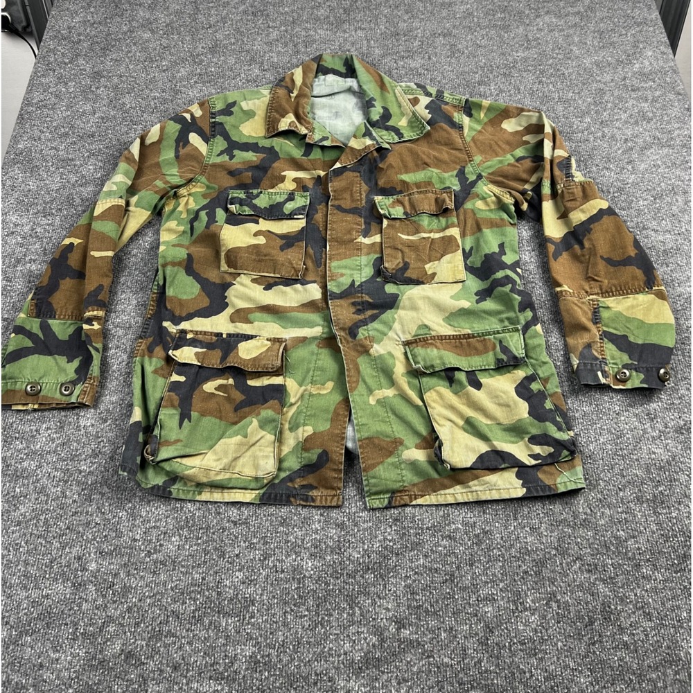 Vintage Woodland Camo Field Jacket Military Surplus Utility BDU Coat Mens Medium